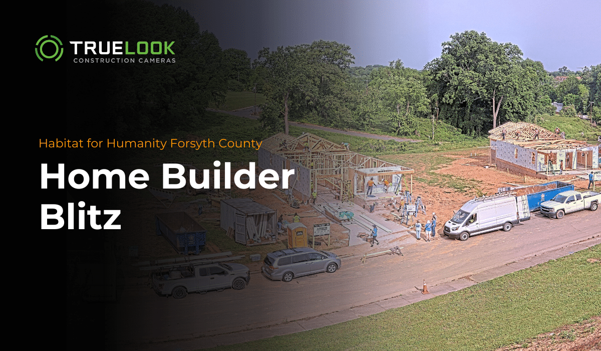 A picture taken from a TrueLook Construction Camera showing two of the five houses being built during the Home Builders Blitz.